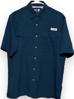 Bimini Bay Performance Short-Sleeve Button-Up Shirt -Blue SZ S